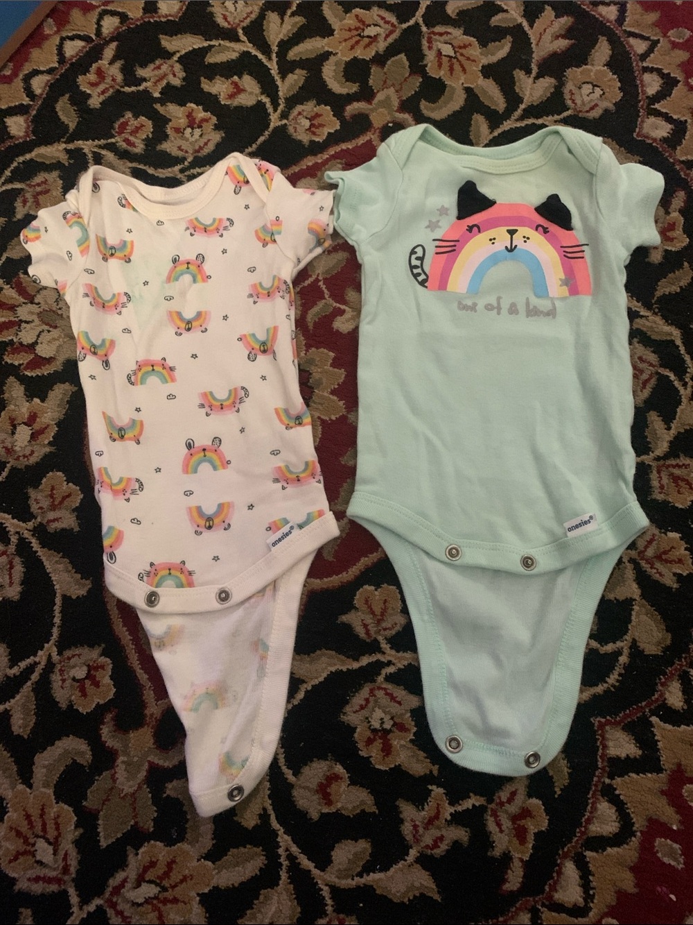 Gerber Pastel Rainbow & Mint Cat One-Piece Bodysuits